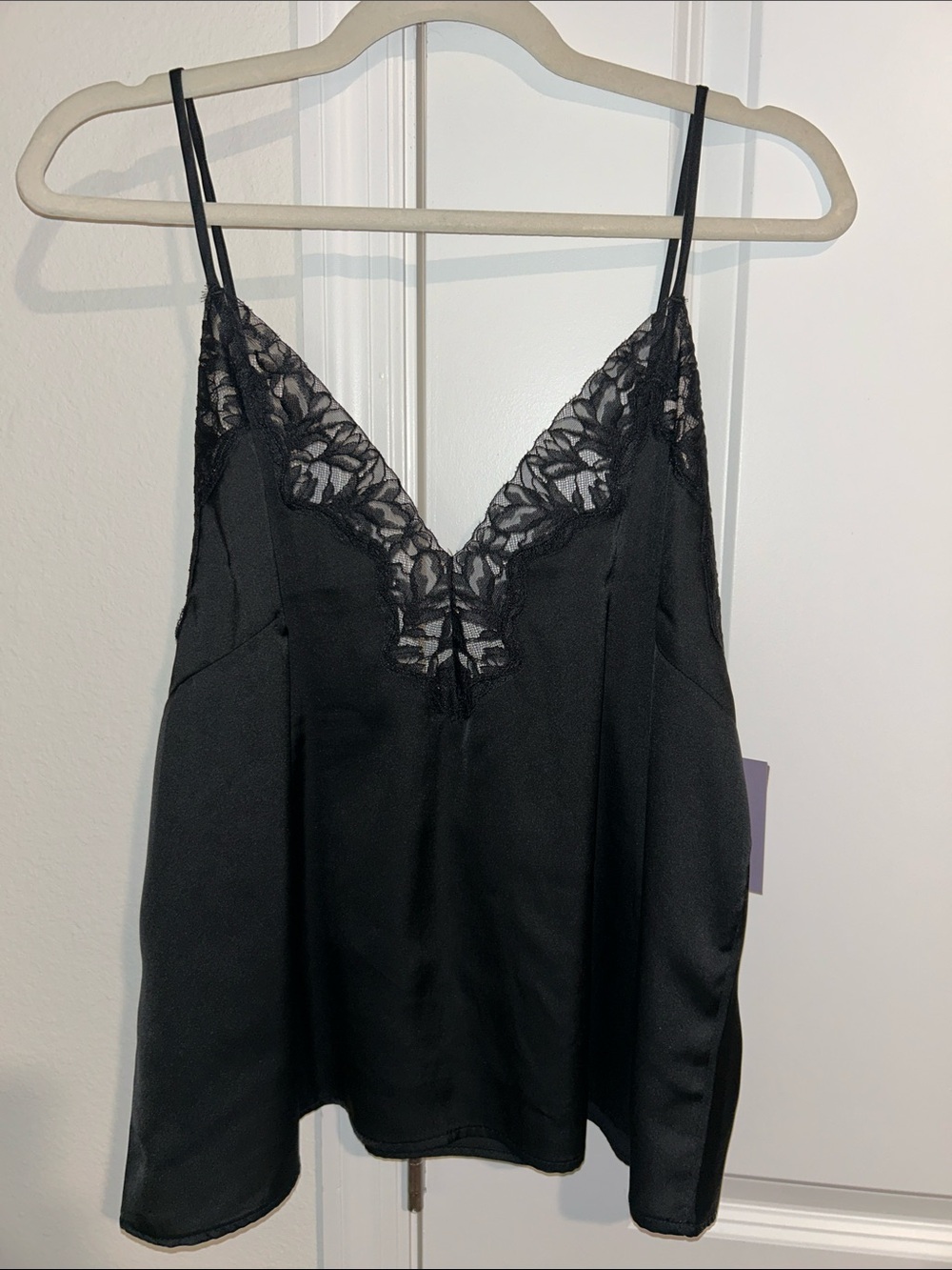 Auden Black Lace-Trim Satin Camisole
